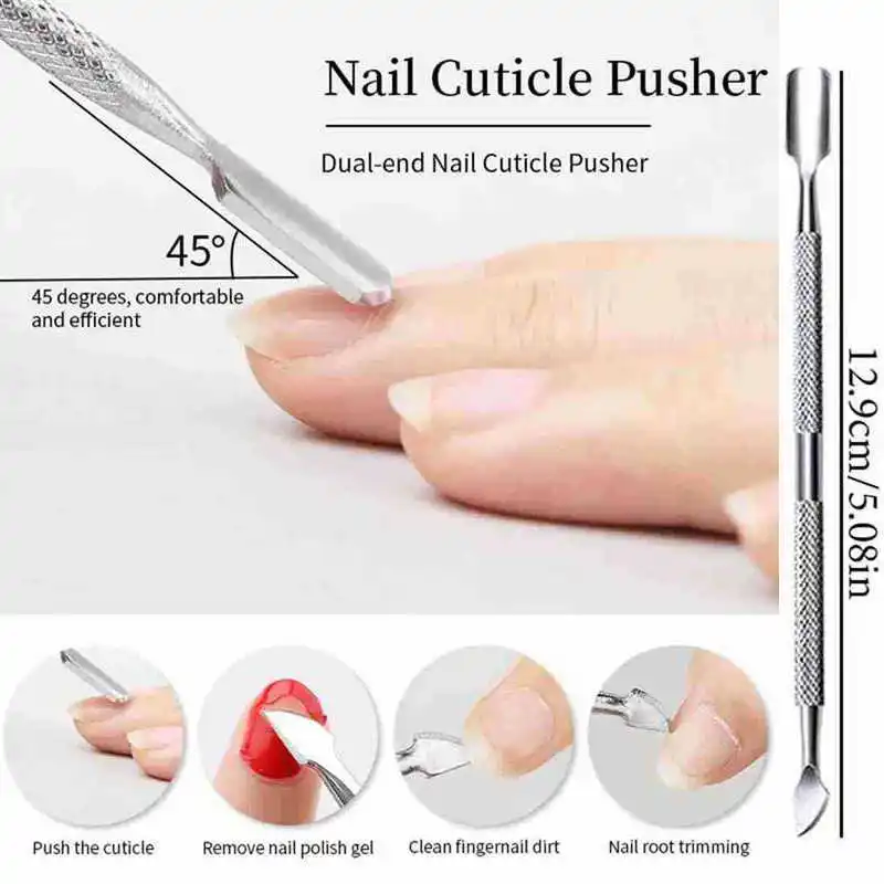 10 szt. Zestaw do manicure: pilniki profesjonalne 100/180 grit, blok polerujący z gąbki, pędzel, nożyczki do paznokci, zestaw z obcinaczem do skórek i popychaczami do skórek dla kobiet.