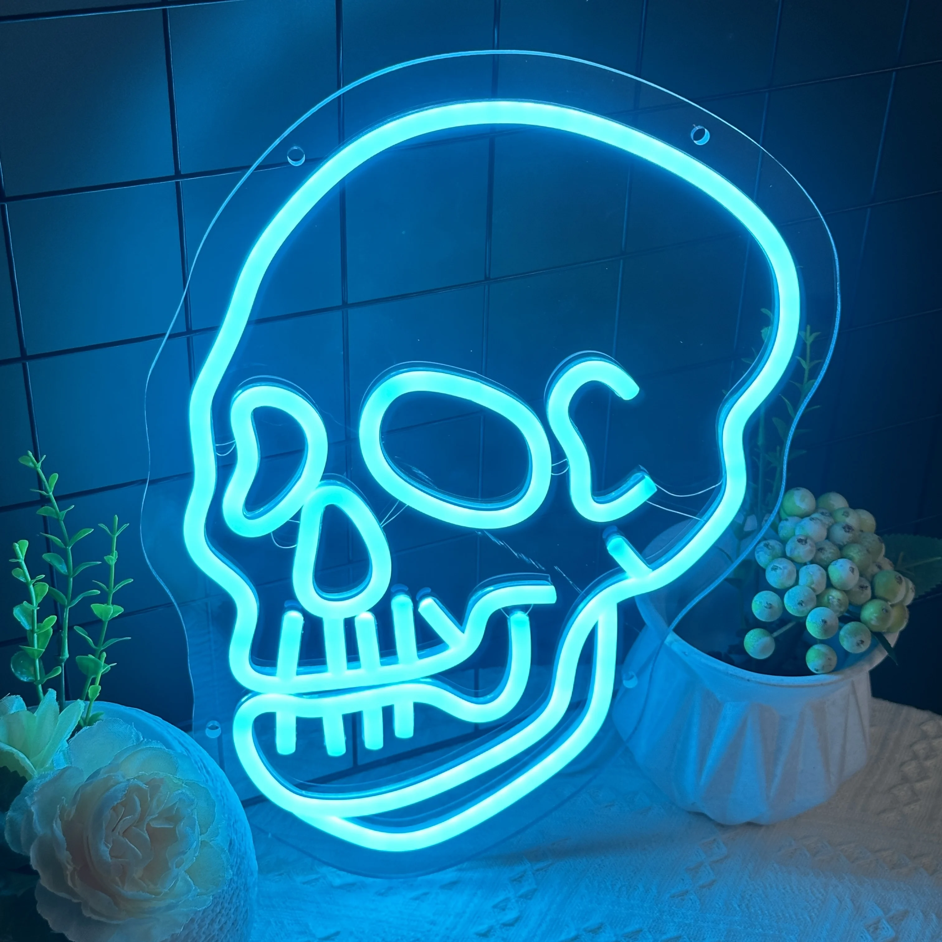 Halloween LED Neon Sign Skull Wall Decor for Home Party Bedroom Neon Lights Halloween Day Gift Halloween Decorations