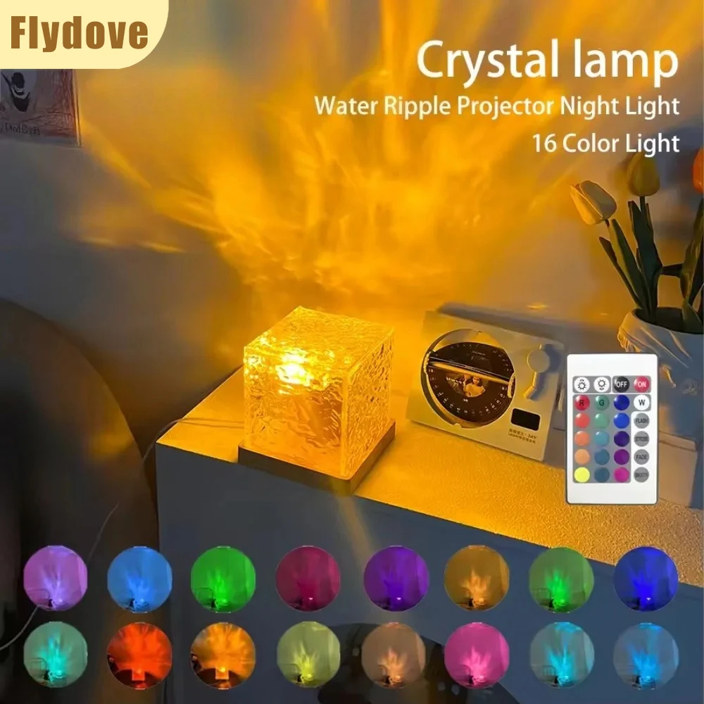 

16 Color Ocean Wave Floodlight Imitation Wood RGB Dimming Home Bar Restaurant Dynamic Light and Shadow Water Pattern Night Light