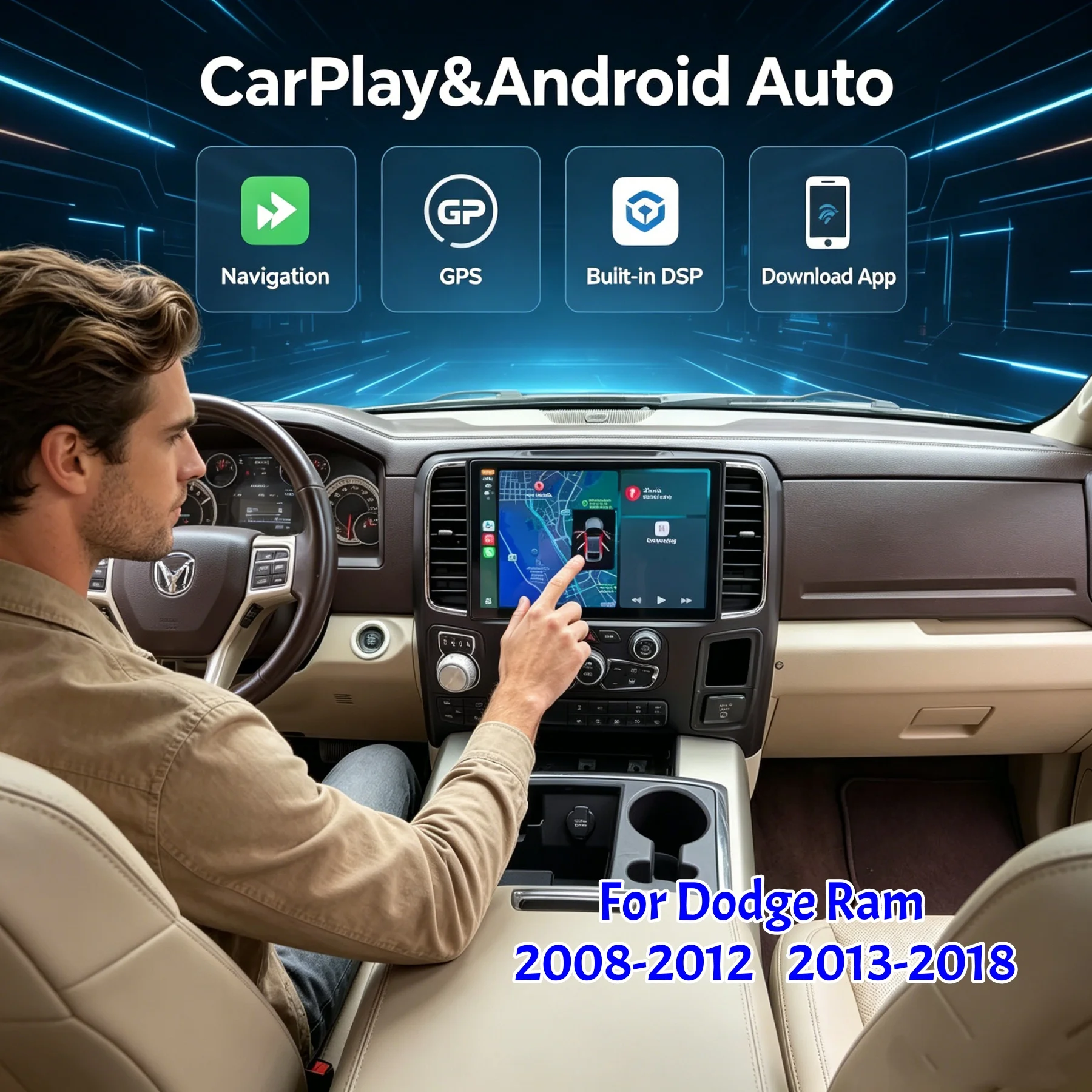 13.3 Inch Android Auto Car Radio GPS Navigation For Dodge Ram 2008 - 2018 Multimedia DSP Wireless CarPlay Car Stereo Head Unit
