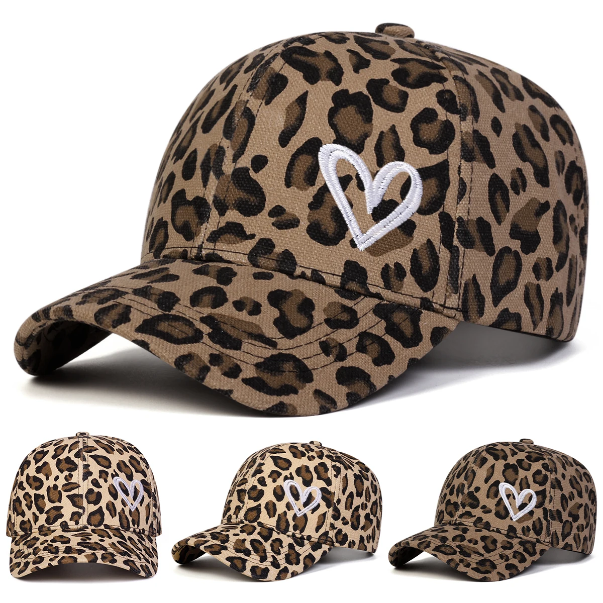 Unisex Baseballkappen mit Liebes-Stickerei und Leopardenmuster für Frühling und Herbst, Verstellbare Freizeithüte, Sonnenschutzhüte, Sportkappen
