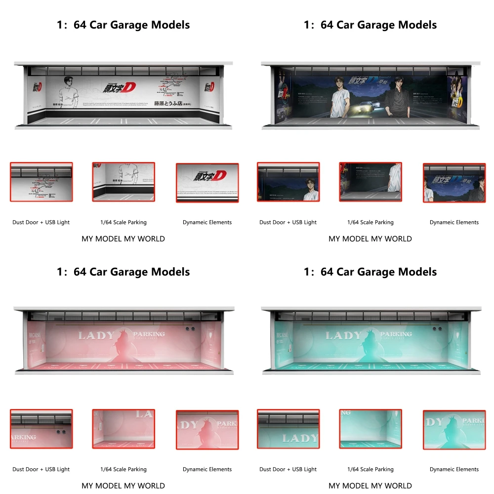 More Art 1/64 Model Parking Space Lot Diorama Car Parking Space with Lights Simulated Decoration Scene