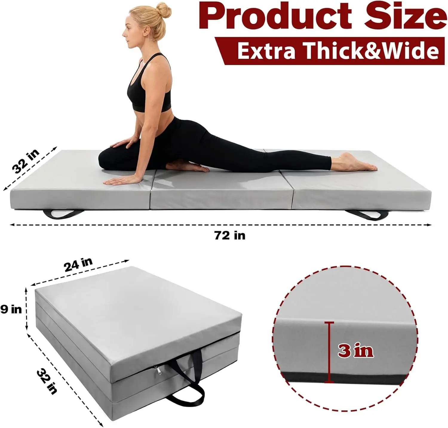 Extra Thick Exercise Mat for Pilates, Fitness and Stretching, Non-Slip Material, Yellow Color, 3 Inch Thick