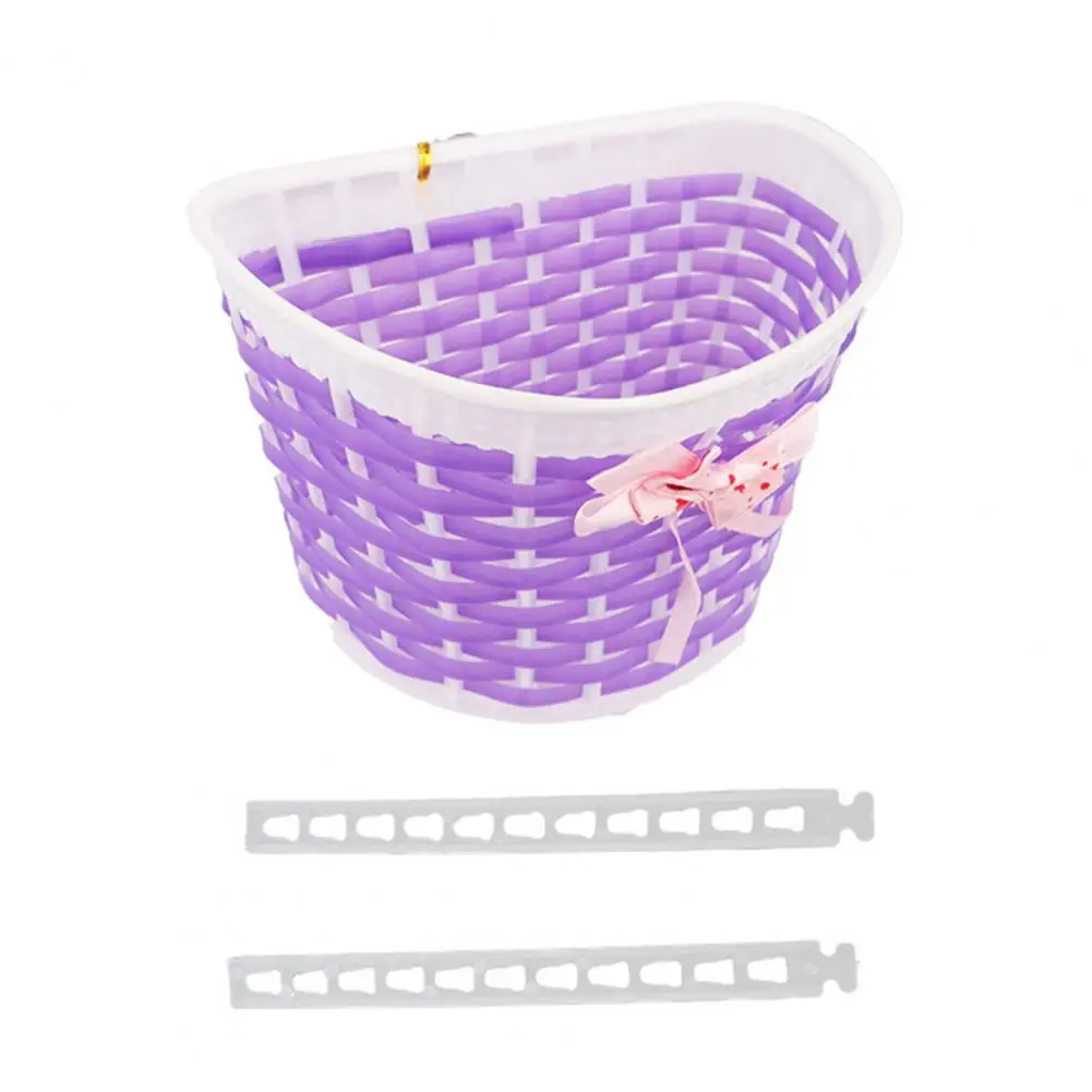 

Bike Front Basket Easy to Install Bike Basket Kids Bicycle Front Basket with Ribbon Bow Handmade Woven Storage Toddlers Boys