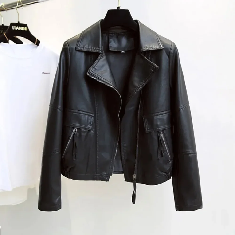 New Spring Autumn Vintage Faux Leather Jacket Women Brown Moto Biker Leather Coats Casual Streetwear Zipper PU Outwear