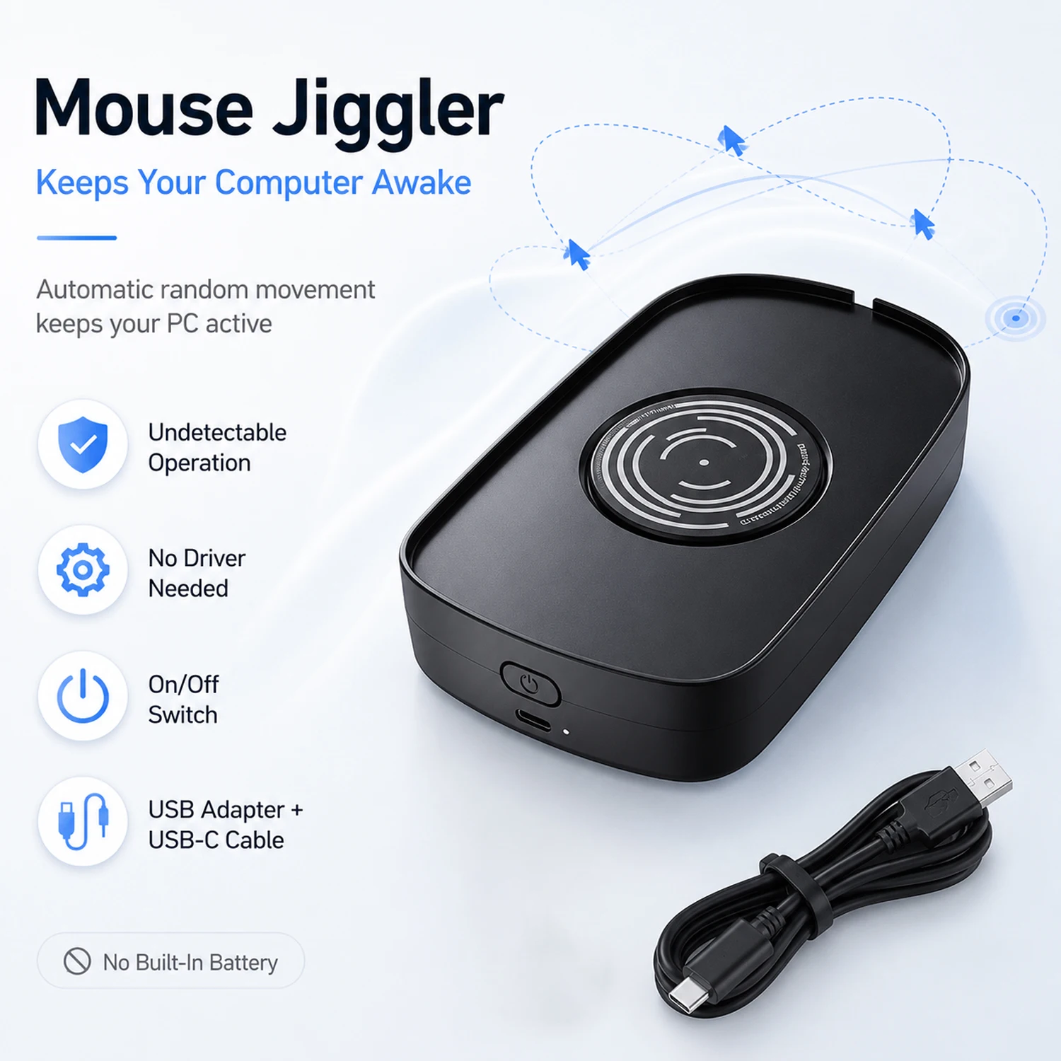 Undetectable Mouse Jiggler 5V 1A Simulate Mouse Mover Wired Wireless Mouse Compatible for Computer Awakening for Keeps PC Active