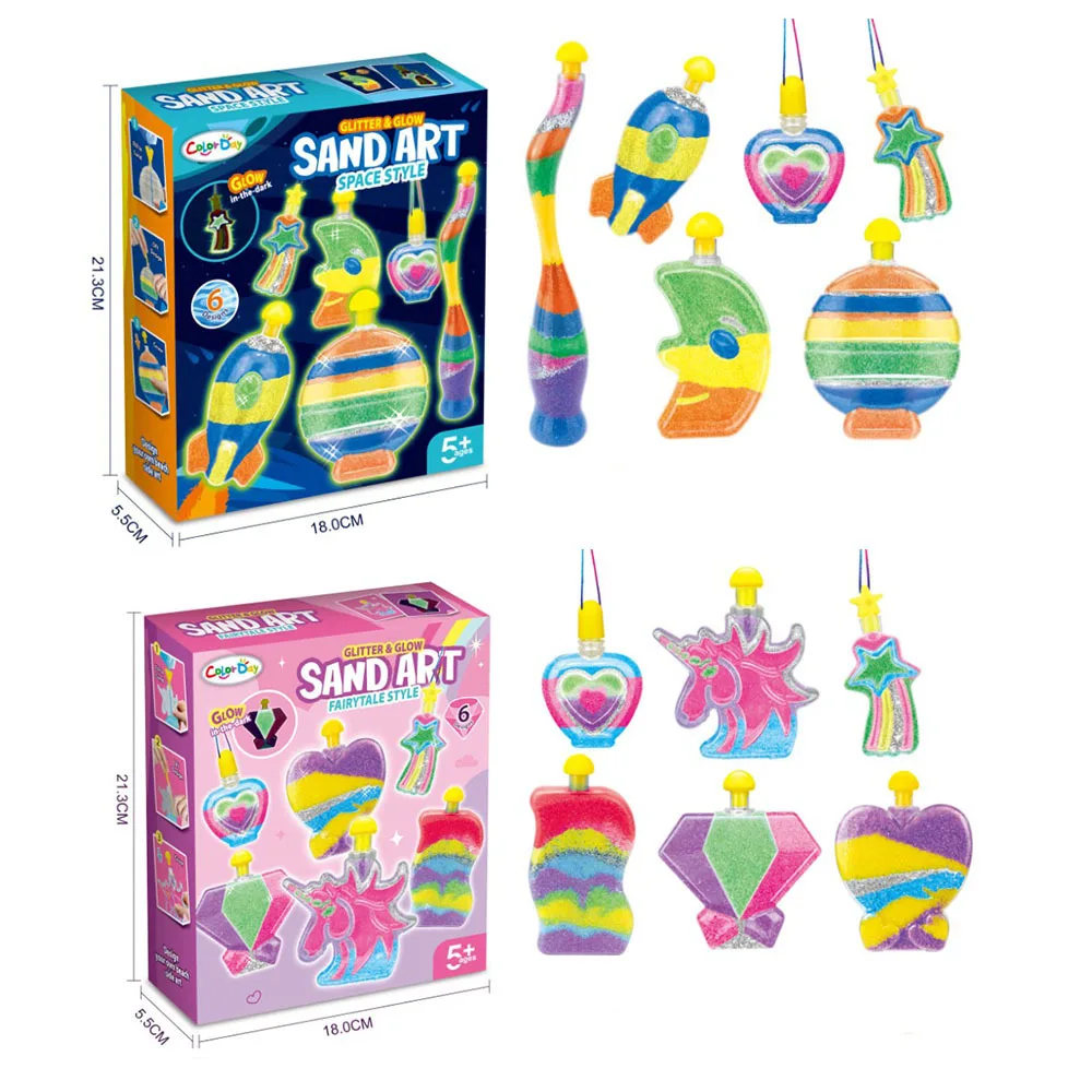 Sand Art Kit for Kids: Make Your Own Craft Activity Kit with Sandisfying Set, Glow-in-the-Dark Sand Art, and Assorted Shape Bott