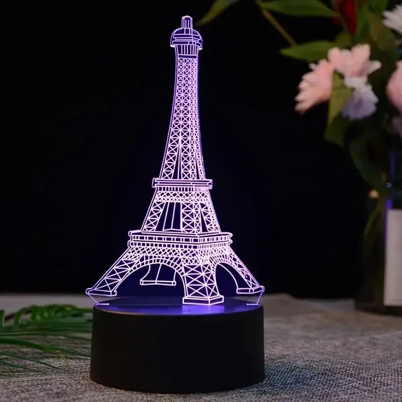 1pc  The Paris Tower 3D Night Light, 3D Optical Illusion Lamp With Touch, 7-Color Changing Ambient Light For Bedroom