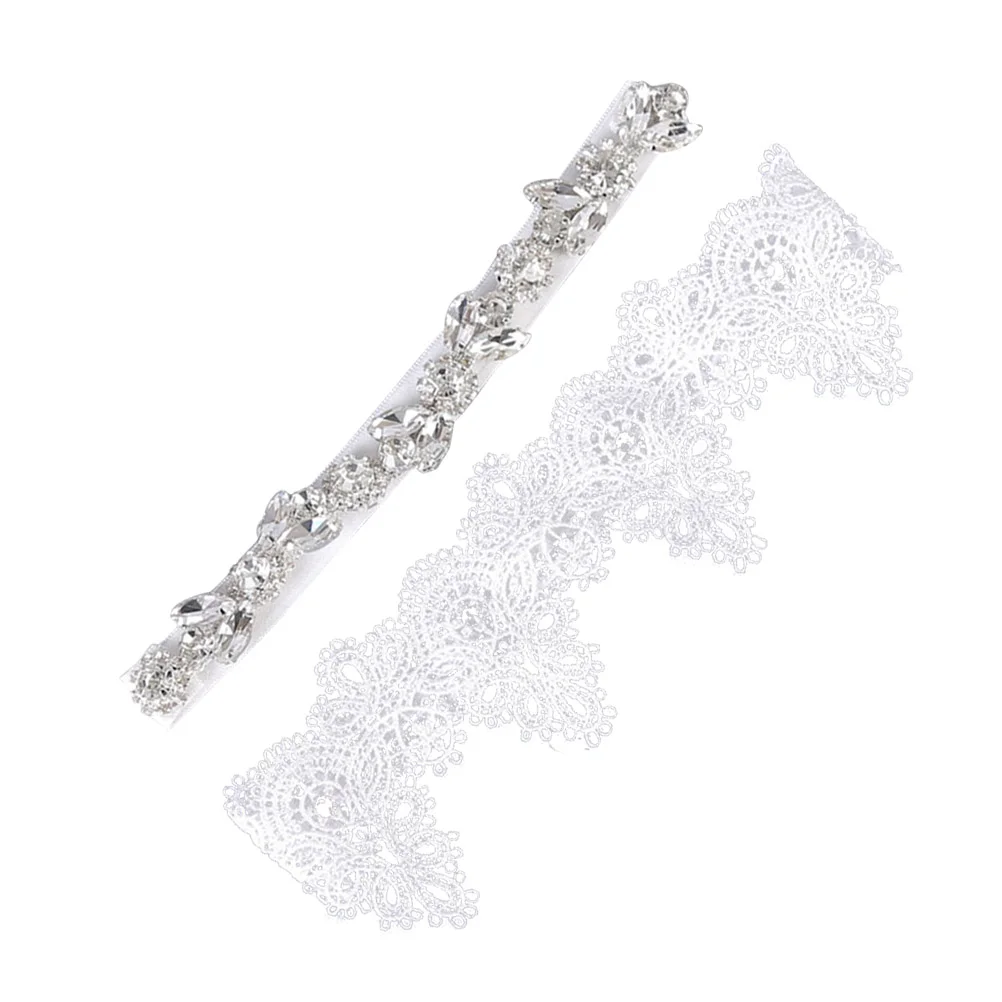 2 PCS Garterbelt Bridal Wedding League Bride with Diamonds for Simple Garters Decorate Miss