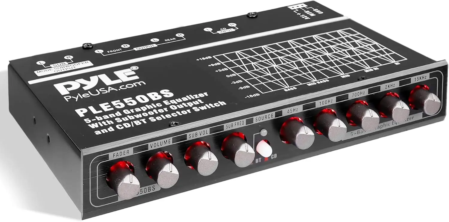 

Pyle 5-Band Graphic Equalizer with Bluetooth, SUB Volume, Low Pass Filter, Fader, RCA Inputs/Outputs