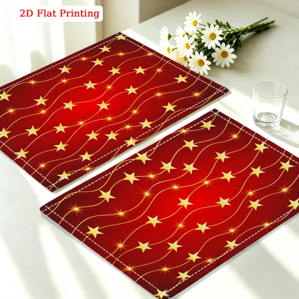 1Pc Festive Style Placemat Red Golden Stars Pattern Table Mat For Dining Kitchen Home Decoration Use 30X40Cm Cover