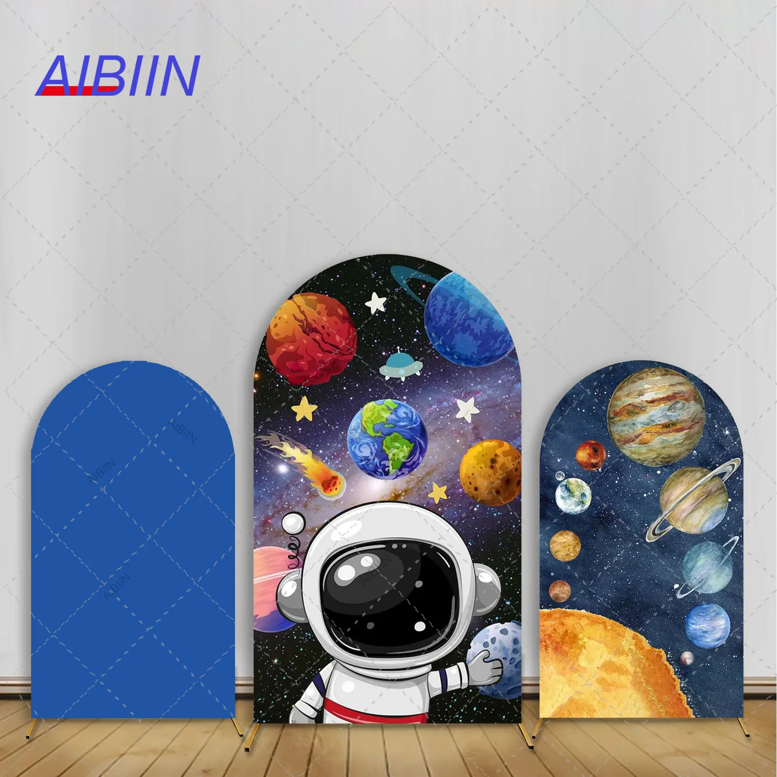 

Space Astronaut Theme Arch Backdrop Cover Galaxy Planets Stars Boy Happy Birthday Party Decor Portrait Photography Background