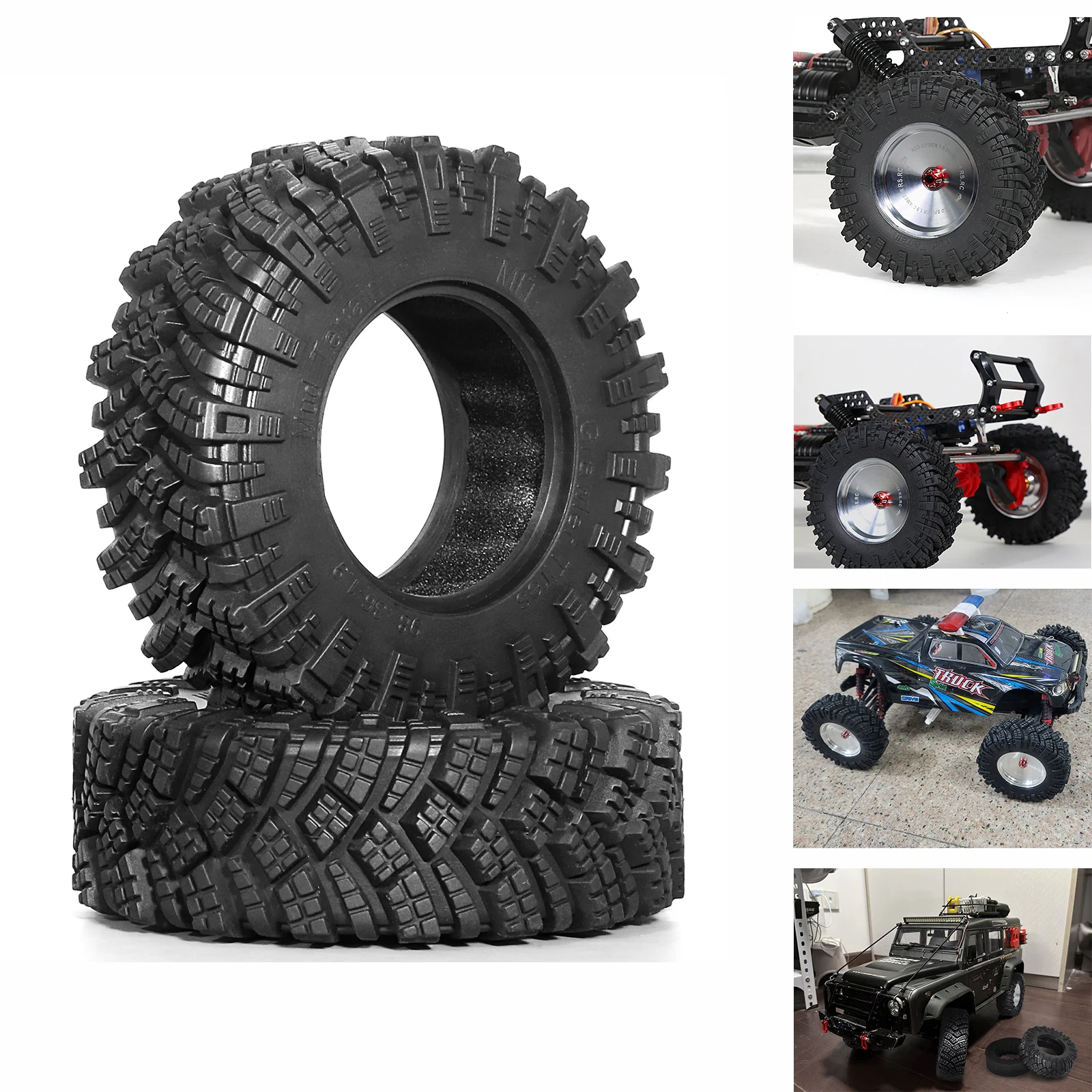 

98*36MM Mud Terrain 1.9" Wheel Tires for 1/10 RC Crawler Car Axial SCX10 Pro Capra UTB18 TRX4 Redcat