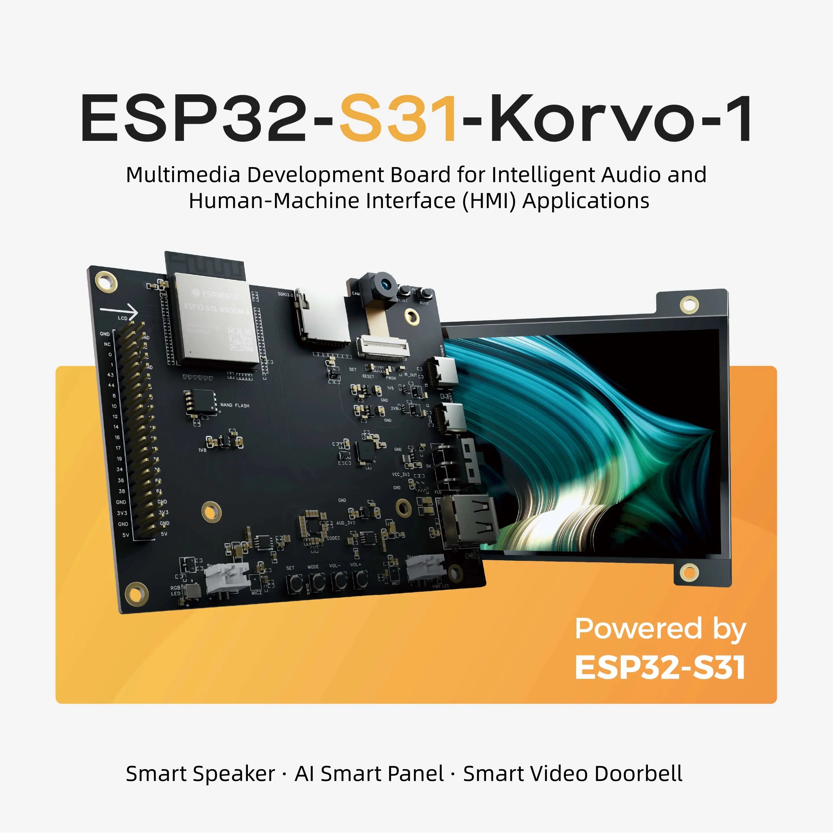 Brand New in Stock ESP32-S31-Korvo-1AI Smart Multimedia Development Board ADC Not Calibrated, with a 4.3-inch LCD Daughter Board