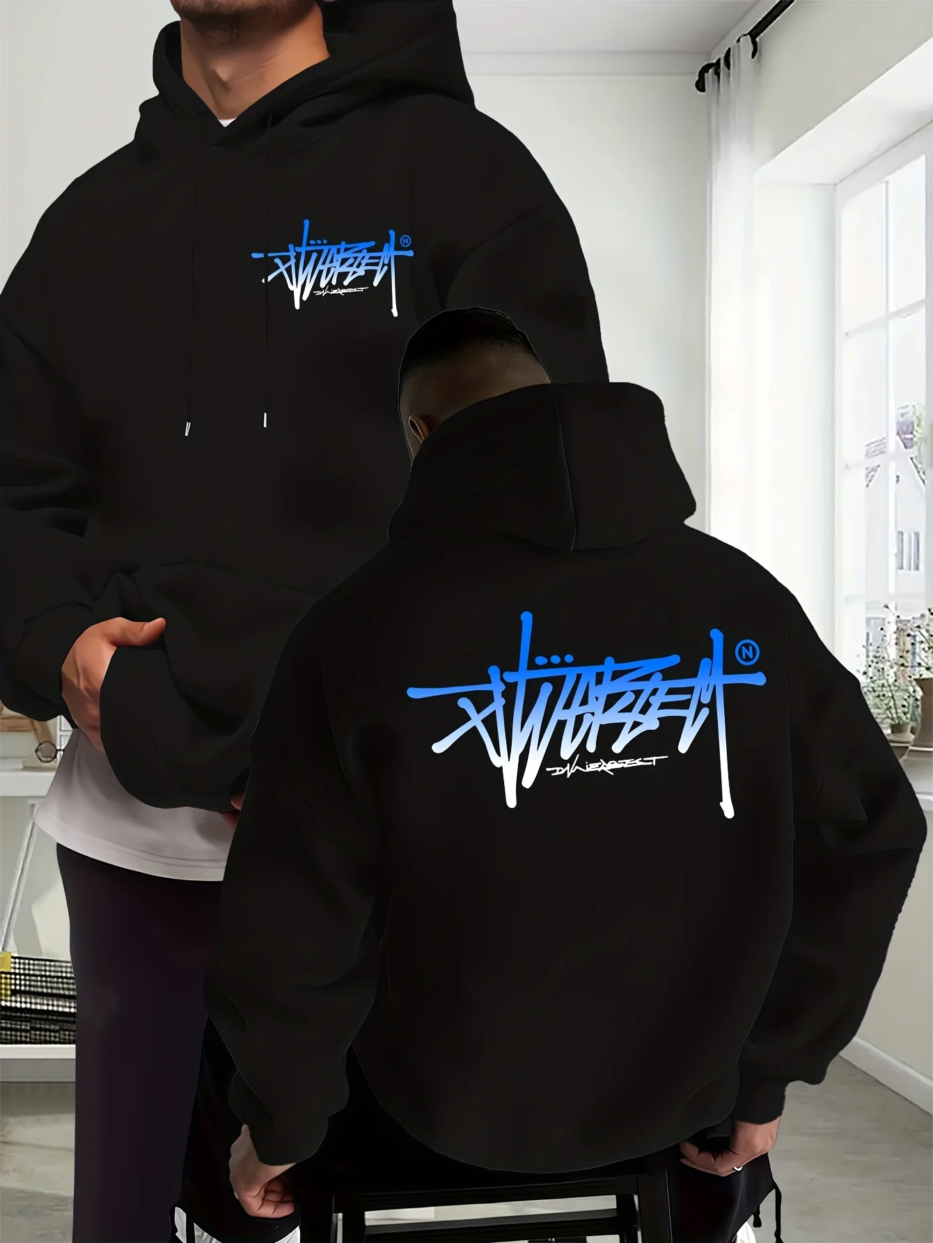 2026 Unisex Hip Hop Street Hoodie Double Sided Gradient Graffiti Letter Print Fashion Long Sleeve Casual Pullover Sweatshirt