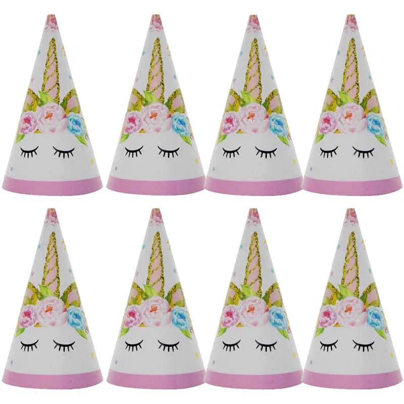 8/16 stücke Einhorn Party Papier Hüte Für Einhorn Geburtstag Party Dekorationen Kinder Glücklich Geburtstag Party Baby Dusche Geschenke liefert