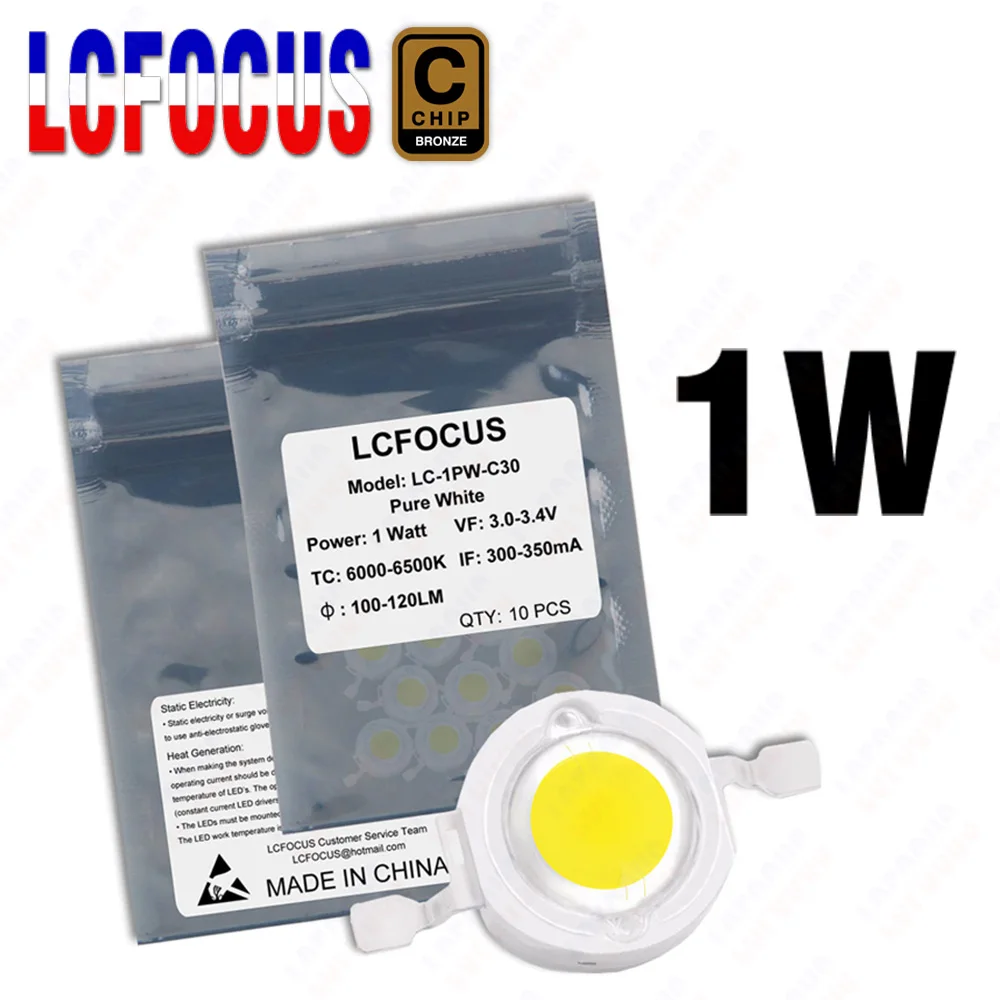 Chip LED ad alta potenza 1W Bianco freddo naturale caldo 1 Watt 3000K 4000K 6000K 10000K 20000K 30000K Per faretti fai da te Lampadine per proiettori