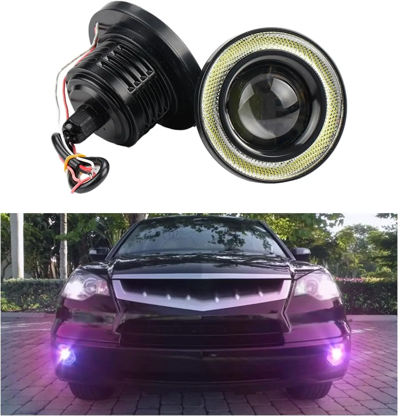 

2PCS Car Angel Eye Fog Light, 2.5'' Round COB LED Bright High Power Fog Angel Eye Projector with Halo Rings, Universal Vehicle D
