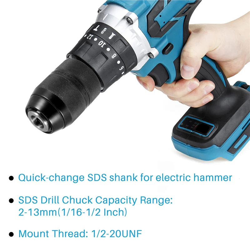 HLES 2-13MM Keyless Drill Chuck with SDS Plus Shank Adaptor,1/2-20UNF Impact Drilling Chuck Change Adapter Converter Tool