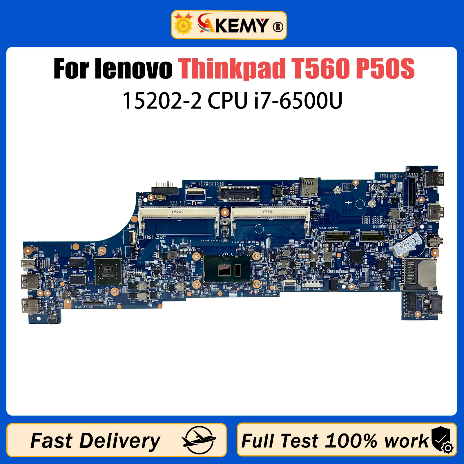 

AKEMY For Lenovo Thinkpad T560 P50S Laptop Motherboard 01AY312 15202-2 with I7-6th Gen CPU Tested Fully Work