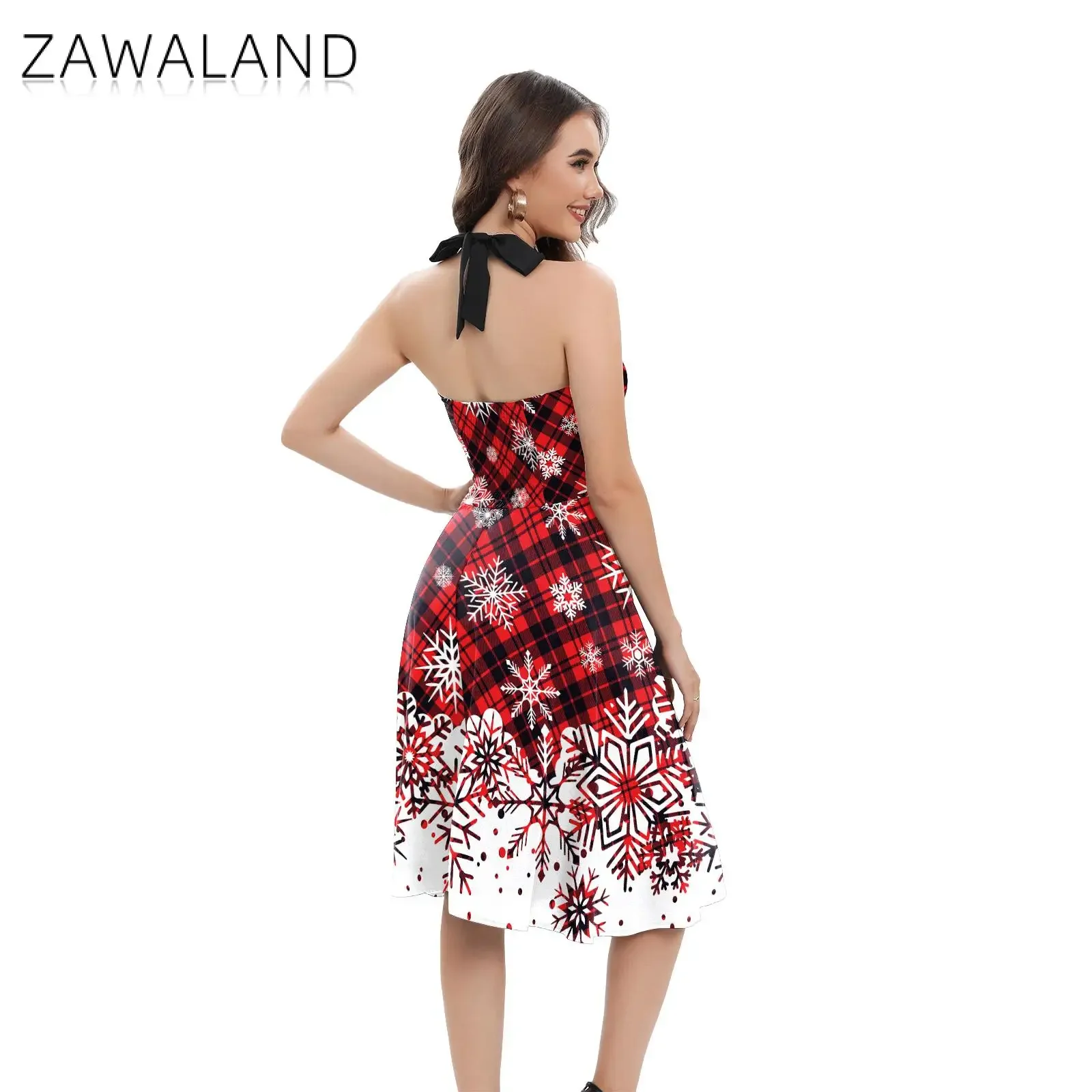 ZAWALAND Women Dress Christmas Cosplay Costumes Snowman Snowflake Printed Long Sleeve Dresses Xmas Carnival Party Fancy Dress