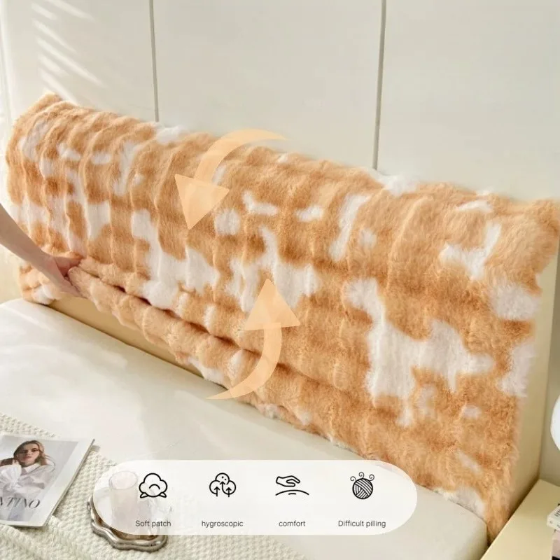 Winter Fluffy Faux Fur Rabbit Plush Headboard Cover All‑Inclusive Bed Head Protector Slipcover Warm Soft Backrest Cushion Cover - view 6