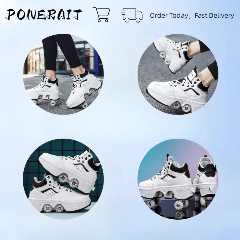 4 Wheels Rollers Shoes For Kids Parkour Deform Sneakers Walking Running Casual Shoe Unisex Outdoor Sports  Roller Skating Shoes