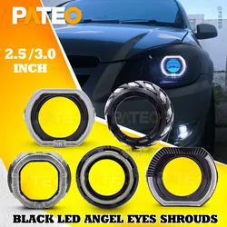 Black Projector Shrouds LED Angel Eyes DRL For Hella G5/ Q5 Bi-xenon Bi-LED Lenses Amber Turn Signal White Halo Covers