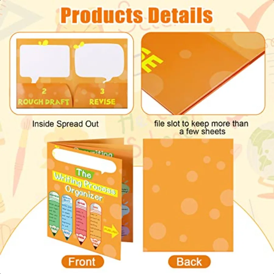 24 Pcs Writing Proc Pocket Folders Writing Proc 4 Pocket Laminated Student Folders School Folders with Pockets for Teacher Clas