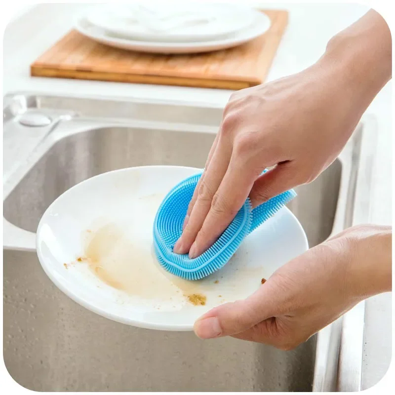 Silicone Cleaning Brush Soft Silicone Scouring Pad Washing Sponge Dish Bowl Pot Cleaner Washing Scrubber Tool Kitchen Accessory