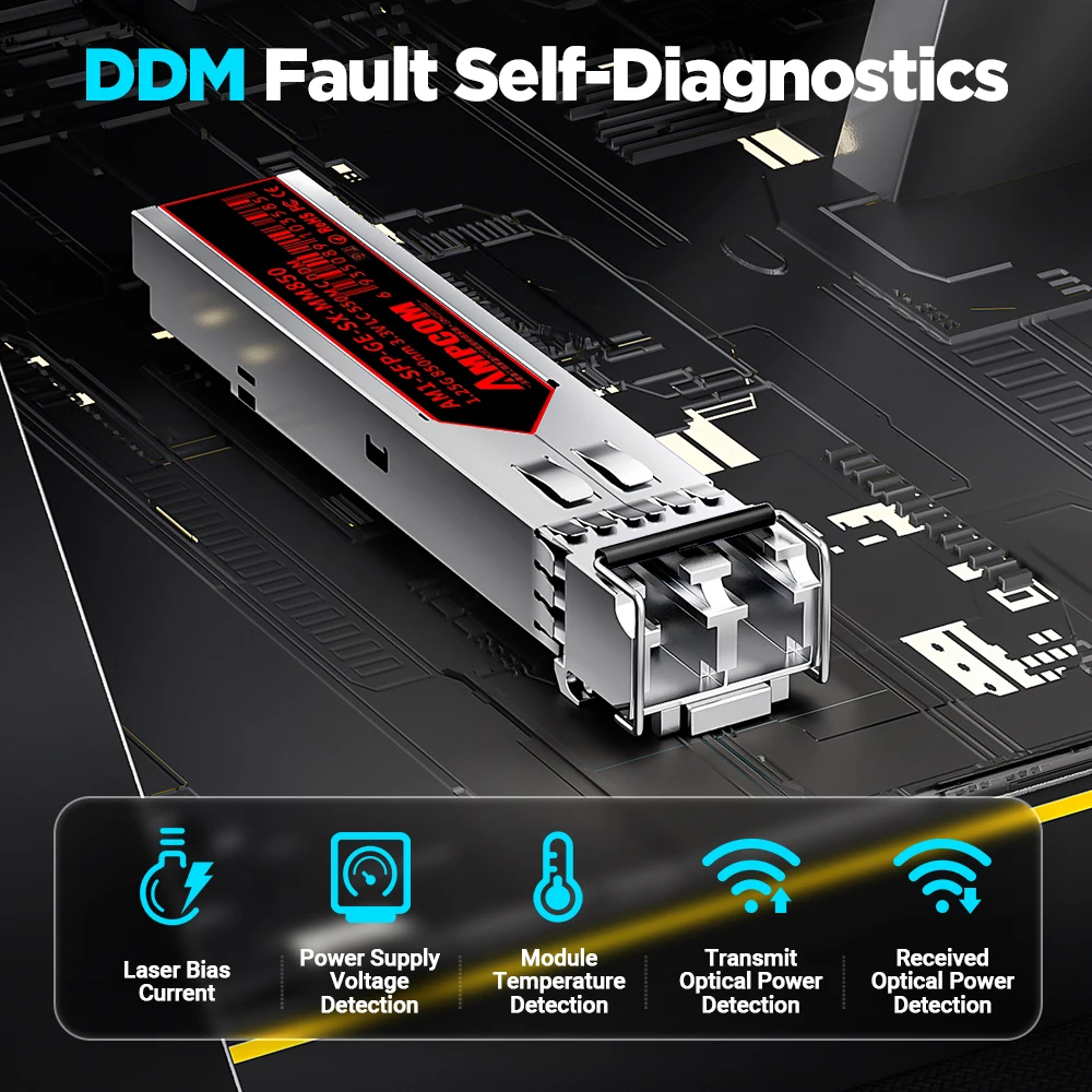 Módulo transceptor AMPCOM 1.25G LC SFP multimodo, módulo óptico duplex 1000BASE-SX SFP 850nm 550m DOM MMF para Cisco etc.