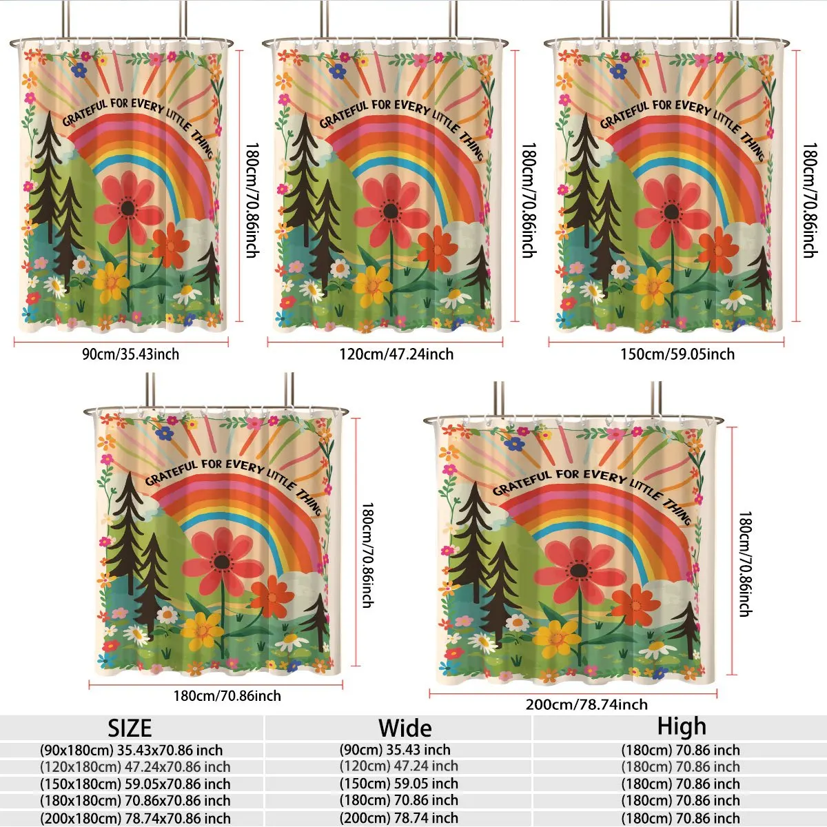 Boho Inspirational Quote Shower Curtain Polyester Digital Printing 