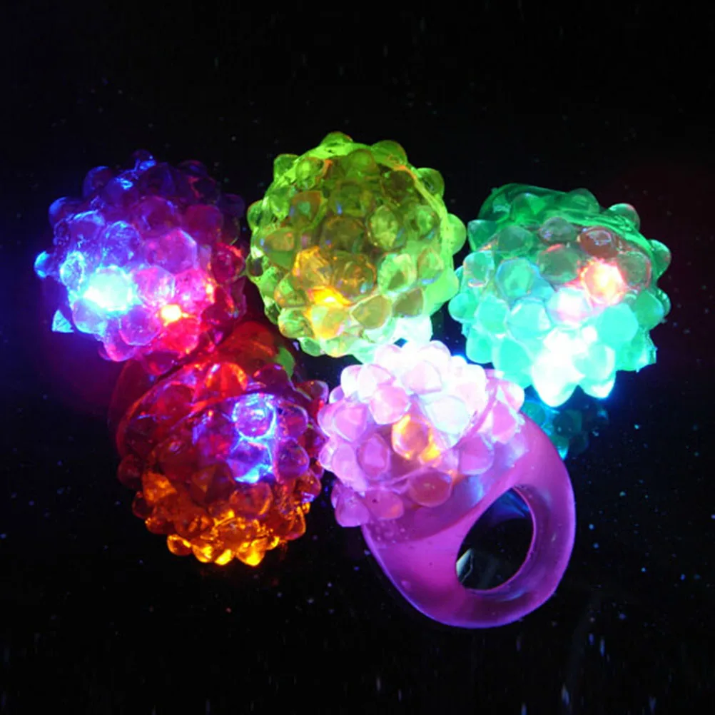 

10 Pcs The Ring LED Flash Flashing Rings Jelly Toy Strawberry Shaped Bumpy Child