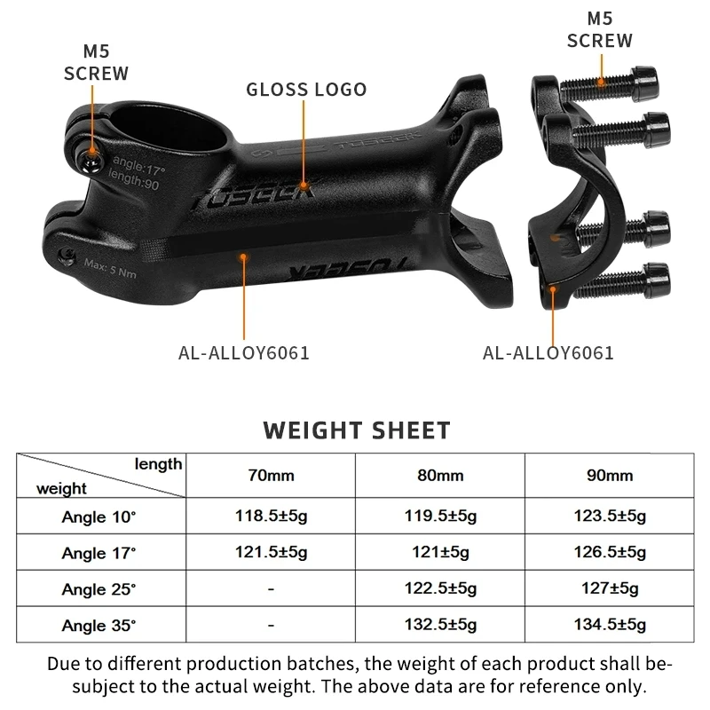 TOSEEK Mtb Road Bicycle Handlebar Stem 7 10 17 25 35 Degree Aluminum Stem 70 80 90mm MTB Power 31.8mm Bike Table Bicycle Parts