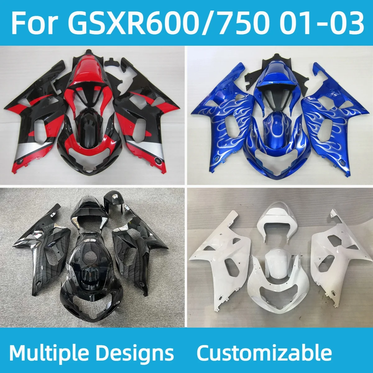 New ABS Motorcycle Fairings for GSXR600 GSXR750 2001 2002 2003 ABS Parts Set Fairing Kit GSXR 600 750 01 02 03