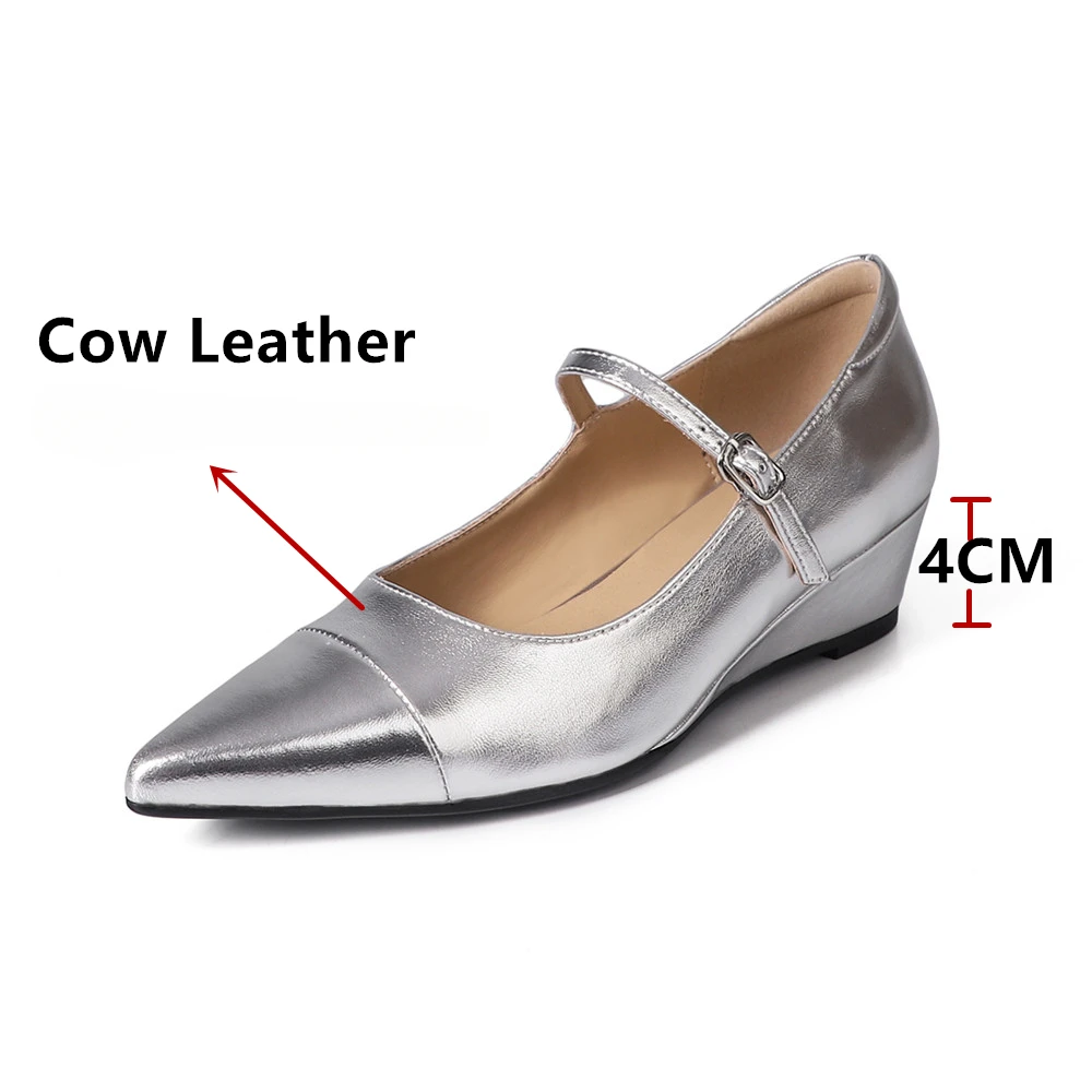 NCLIN 2024 New Women Genuine Leather Pumps Wedges High Heels Pointed Toe Basic Office Pumps Comfort Casual Shoes Pumps