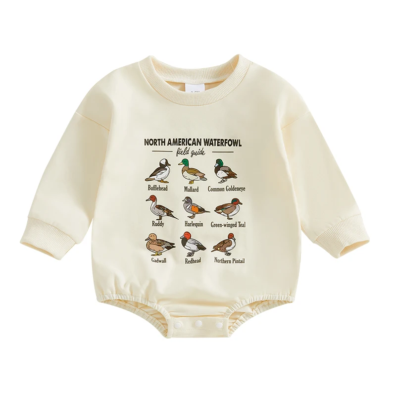 

Baby Girl Boy Sweatshirt Romper Duck Letter Print Crew Neck Long Sleeve Jumpsuit for Winter Fall