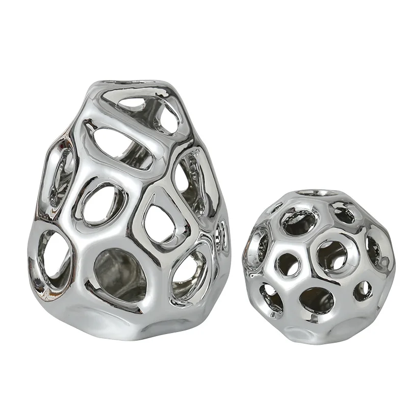 الحرف الخزفية كرات جوفاء الذهبي هندسية الأوجه مجردة النحت المجال التماثيل الزخرفية ديكور المنزل #6