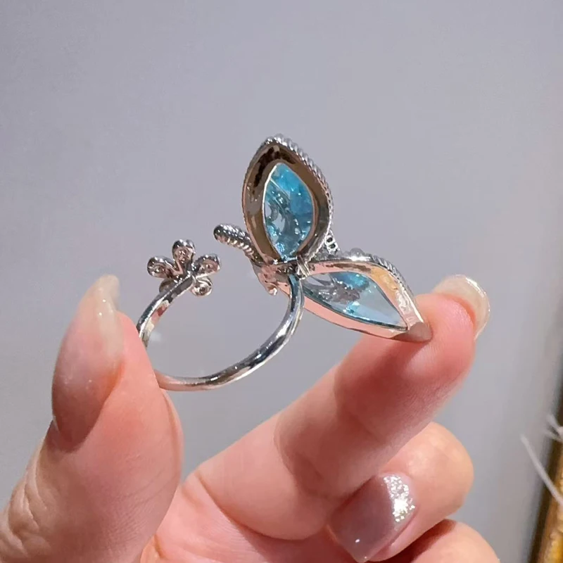 Vintage Silver Color Butterfly Rings Natural Stone Flower Elegant Womens Rhinestone Jewelry Trends 2025 Accessories Thanksgiving