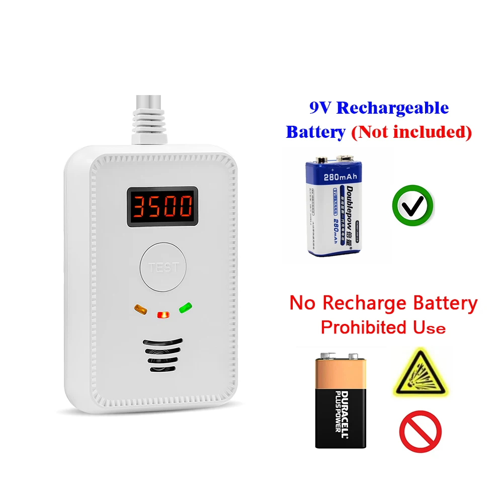 2 em 1 com transmissão de alarme de voz, detector combinado de gás e monóxido de carbono, alarme doméstico de monóxido de carbono e gás natural de