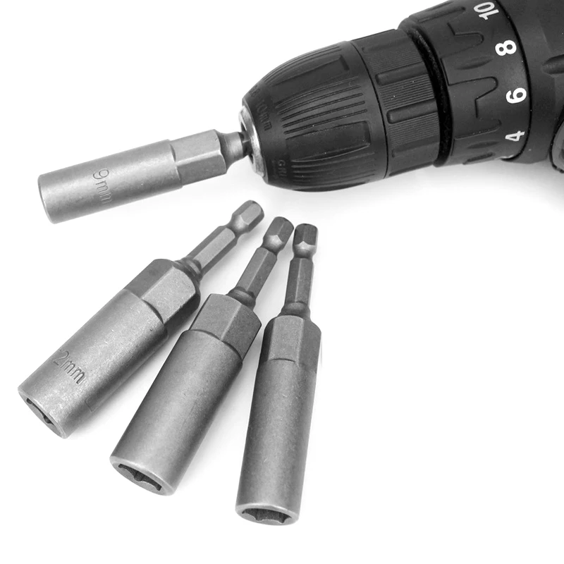 1Pcs 8 10 12 14 17 mm Length Universal Bolt Nut Driver Sockets Bit Set Deep Electric Wrench Socket 1/4 Hex Shank Tools