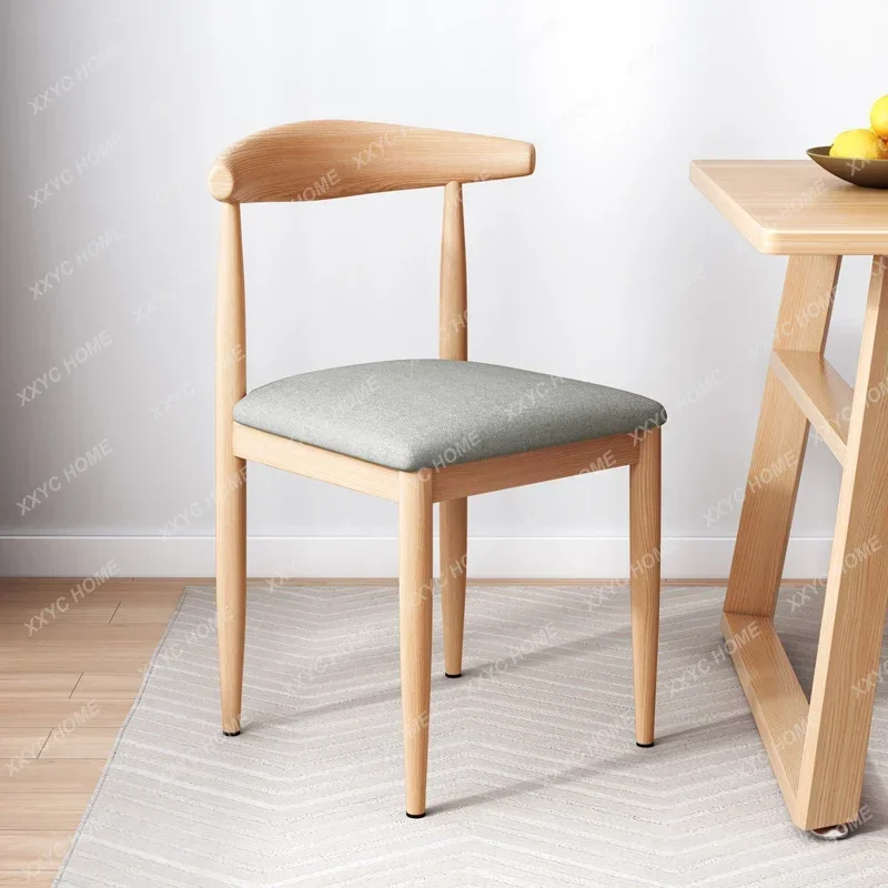 

Dining Chair Home Backrest Stool Bedroom Women's Light Luxury Imitation Solid Wood Iron Horn Chair