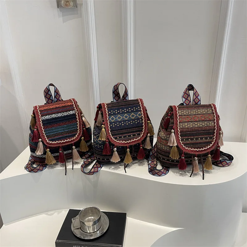 2026 New Women's Backpack Fashionable High Quality Ethnic Style Drawstring Backpack Embroidered Versatile Travel Backpack