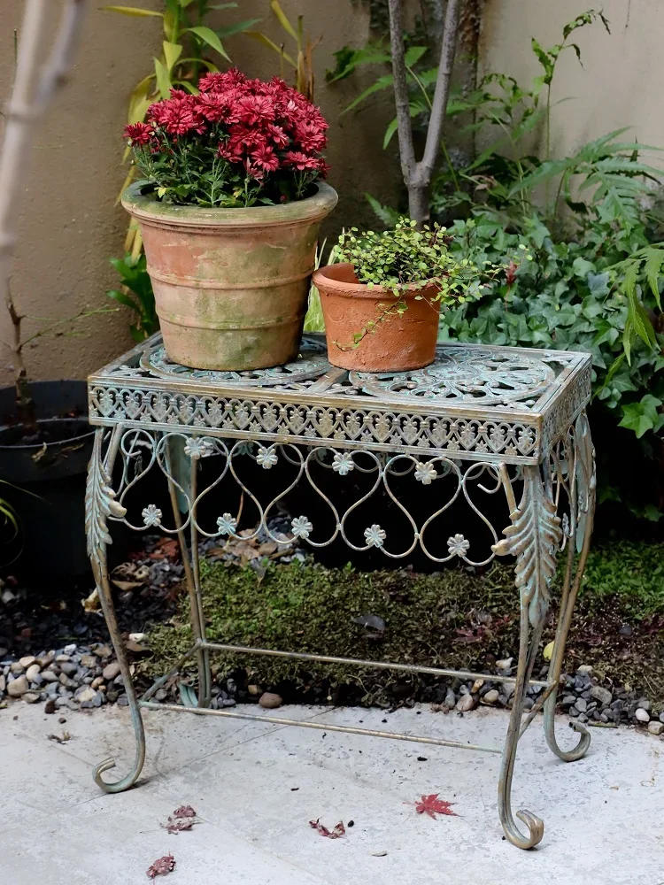 Outdoor wrought iron flower stand garden courtyard balcony retro flower stand cast iron table outdoor succulent rack flower stan