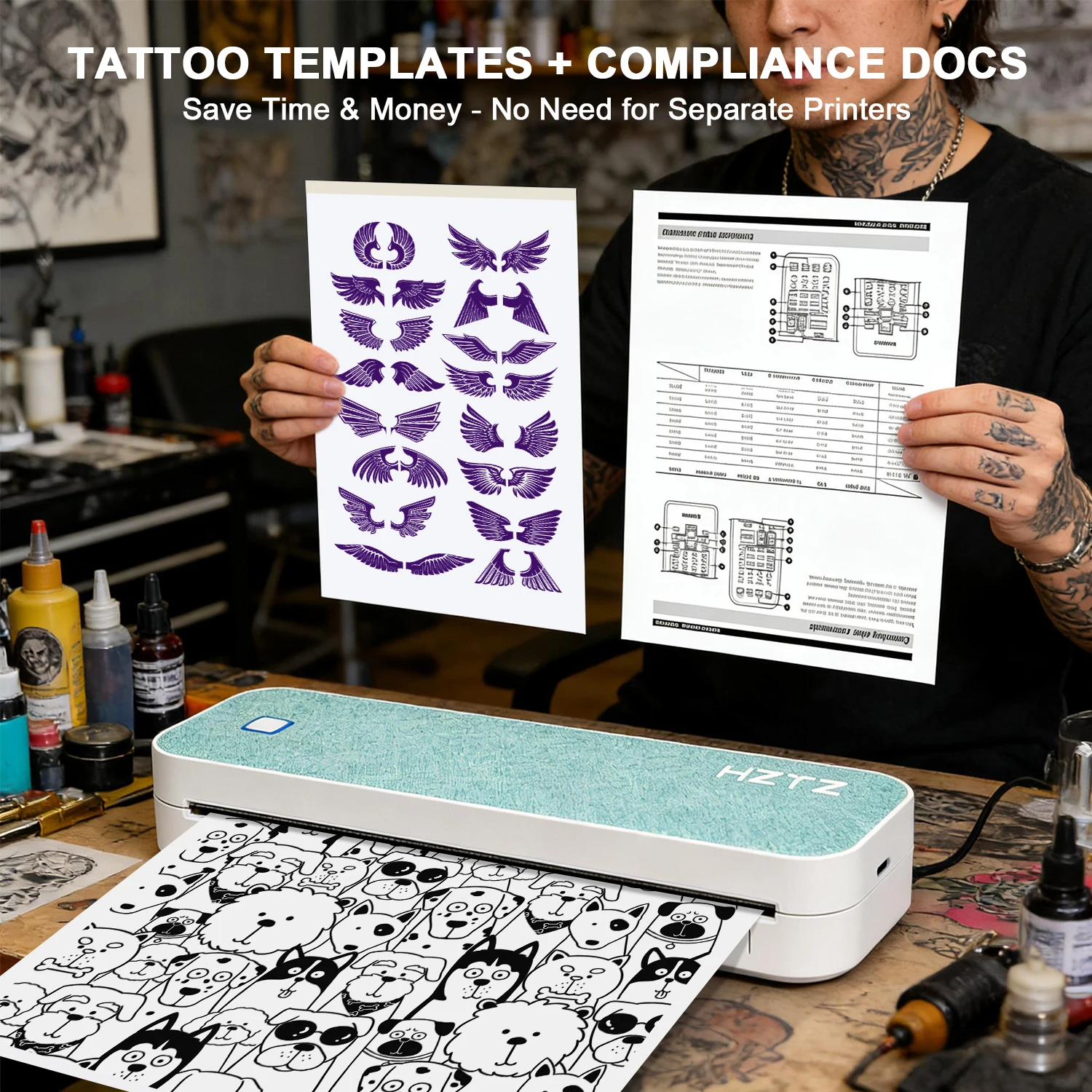 Tattoo Stencil & Document Printer, Wireless A4 Thermal Printer for Artists & Travel