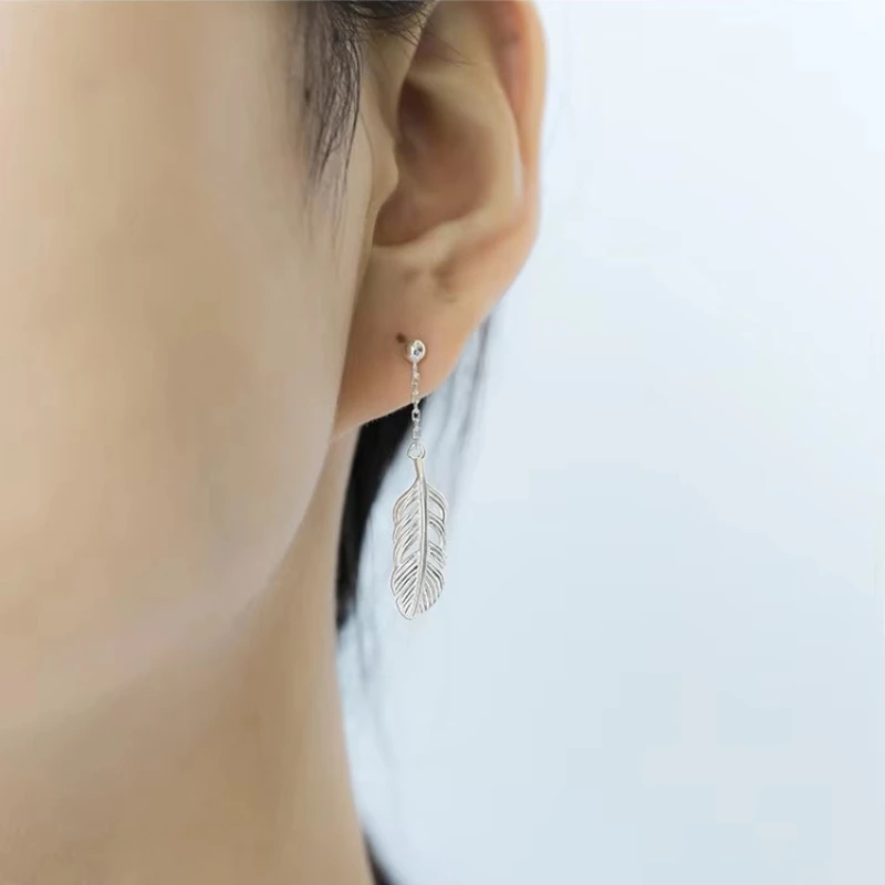 925 Sterling Silver Feather Earrings Women Simple Fashion Wedding Jewelry Accessories