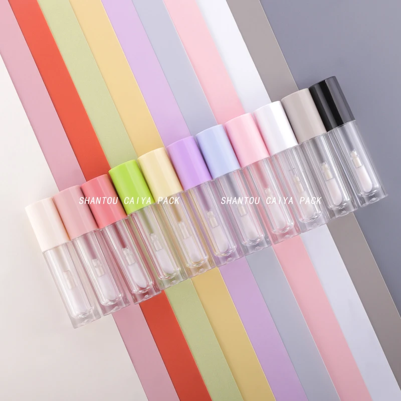 

5ML Plastic Transparent Clear Bottle Big Wand Brush Empty Pink White Lip Gloss Tubes Round Lip Balm Tube Custom Logo