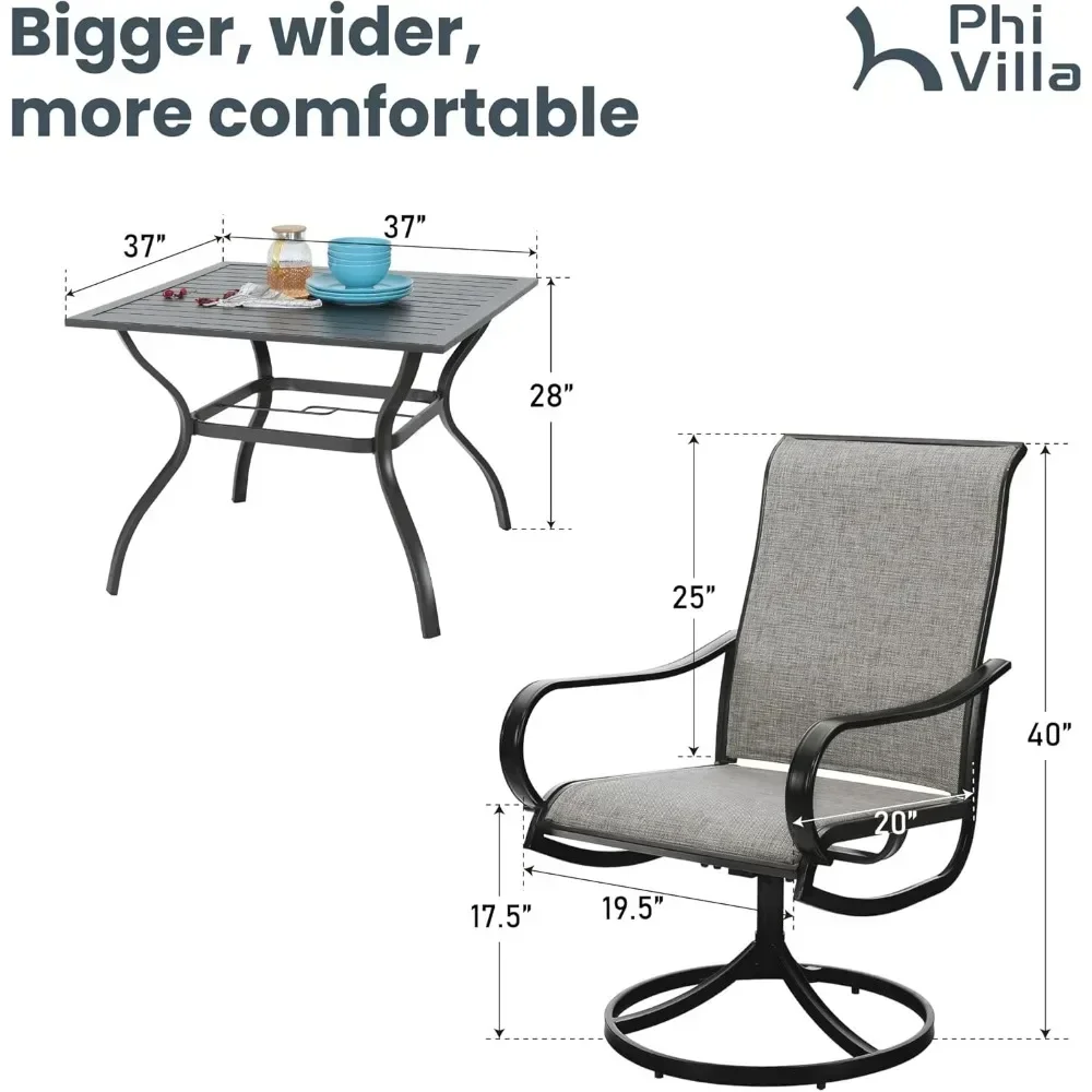 5-teiliges Terrassentisch-Stühle-Set mit 4 Drehstühlen und 1 Metalltisch, Esszimmer-Sets