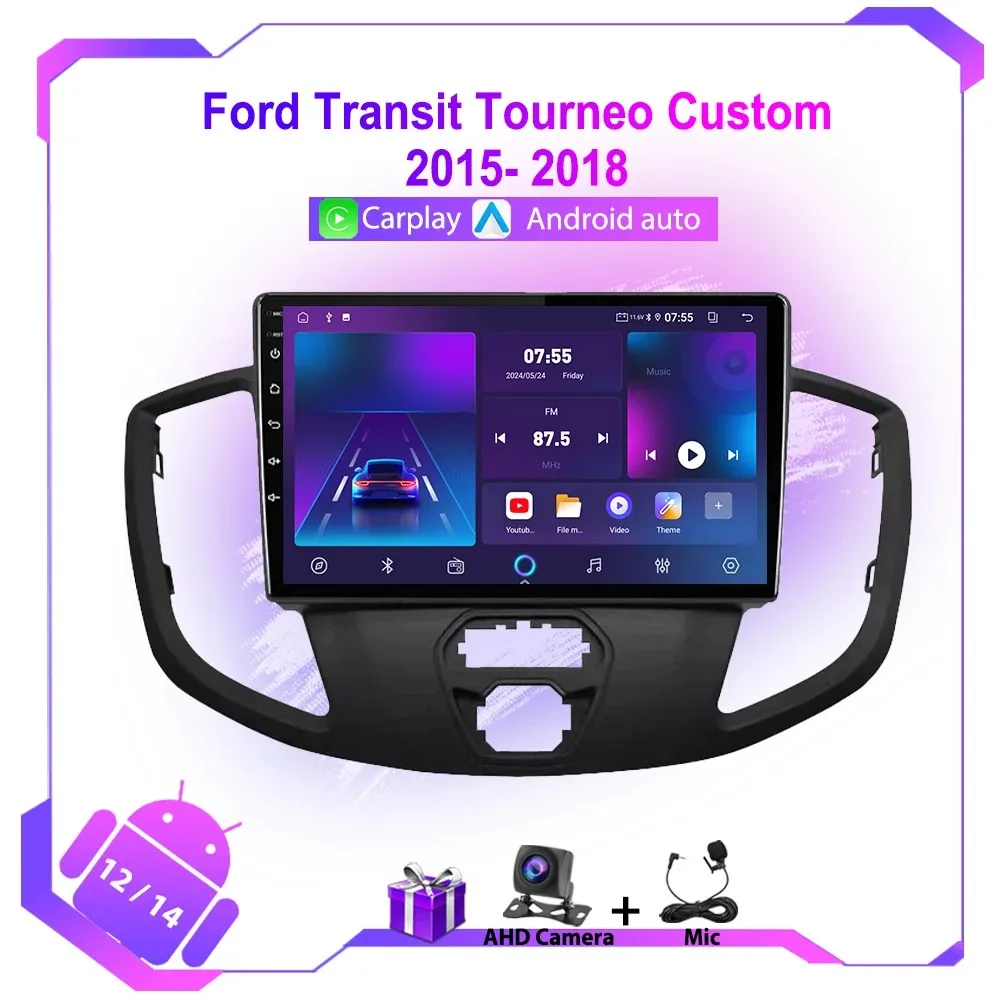 Car Radio for Ford Transit Tourneo Custom 2015-2018 GPS Navigation WIFI Android Auto Carplay Stereo Head Unit Multimedia Player