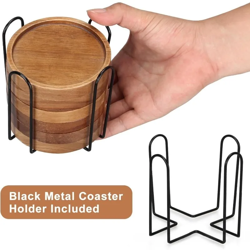 Modern Acacia Wood Coaster Set, Minimalist Solid Wood Drink Coasters for Dining Table Desktop Decor